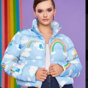 Care Bears,SizeXS, Pastel Blue and Rainbow,Satin Puffer Jacket